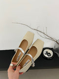 Momentlover Square-Toe Split-Joint Shallow Cut Round Cut Contrast Color Mary Janes