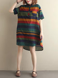 Momentlover Loose Vintage Striped Shirt Dress