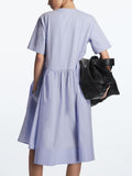 Momentlover Casual Loose Short Sleeves Solid Color Round-Neck Midi Dresses
