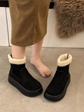 Momentlover Velvet Split-Joint Round-Toe Platform Shoes Boots
