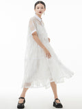 Momentlover Original Solid Color Hollow See-Through Thin Midi Dress