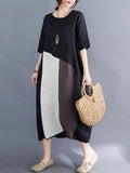 Momentlover Artistic Retro Split-Joint Cropped Dress