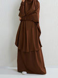 Momentlover Muslim Batwing Sleeves Long Sleeves Solid Color High Neck Shirts Top + Skirts Bottom Two Pieces Set