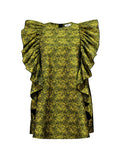 Momentlover Zipper Ruffled Flower Print Sleeveless Plus Size Round-Neck Mini Dresses