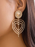 Momentlover Solid Color Hollow Heart Shape Geometric Normcore Drop Earrings