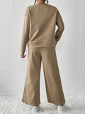 Momentlover Solid Color Long Sleeves Loose Round-Neck Shirts Top + Drawstring Pants Bottom Two Pieces Set