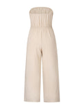 Momentlover Original Cold Shoulder Tied Solid Color Straight Leg Jumpsuits