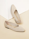 Momentlover V-Cut Square-Toe Split-Joint Solid Color Flat Shoes