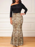 Momentlover Plus Size Inclined Neck Snakeskin Print Mermaid Dress AC262