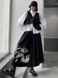 Momentlover Original Loose Lace-Up Hollow Sleeve Blouse+Black Vest+Wide Leg Pants Culotte Three Pieces Set