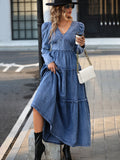 Momentlover Long Sleeves Layered Denim Dress DE9696