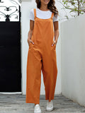 Momentlover Solid Color Buttoned Loose Overalls