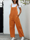 Momentlover Solid Color Buttoned Loose Overalls