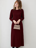 Momentlover Simple Solid Color Round-Neck A-Line Midi Dress
