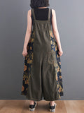 Momentlover Split-Joint Floral Printed Buttoned Wide Leg Oversize Overalls Ninth Pants