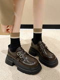 Momentlover Split-Joint Round-Toe Belt Buckle Platform Shoes Mary Janes