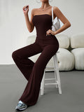 Momentlover Tied Solid Color Bandage Sleeveless High Waisted Tube Jumpsuits
