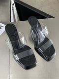 Momentlover Transparent Square-Toe Sandals Pumps
