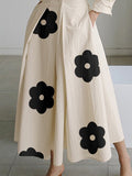 Momentlover Long Sleeves Loose Contrast Color Floral Printed Pleated Tied Waist Lapel Shirt Dress