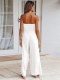 Momentlover Original Cold Shoulder Tied Solid Color Straight Leg Jumpsuits