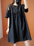 Momentlover Original Solid Lace Split-Side Short Sleeve A-Line Mini Dress