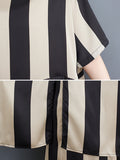 Momentlover Striped Loose Irregular clipping Round-neck Two Pieces Set