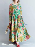Momentlover National Style Flower Printed Long Dress