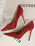 Momentlover Shallow Cut Sequined Pointed-Toe Pumps