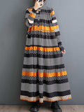 Momentlover Split-Joint Polka-Dot Buttoned Loose Long Sleeves Round-Neck Midi Dresses