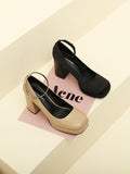 Momentlover Square-Toe Shallow Cut Lace-Up Pumps Mary Janes