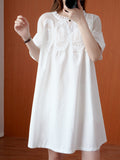 Momentlover Original Solid Lace Split-Side Short Sleeve A-Line Mini Dress