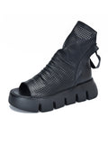 Momentlover Urban Black Brown Zipper Hollow Platform Shoes