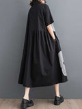 Momentlover Floral Printed Buttoned Short Sleeves Loose Lapel Collar Midi Dresses