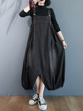 Momentlover Simple Denim Buttoned Overalls&Dress