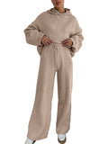 Momentlover Loose Solid Color Hooded Long Sleeves Round-Neck Sweater Top + Drawstring Pants Bottom Two Pieces Set