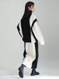 Momentlover Casual Loose Long Sleeves Contrast Color High-Neck Sweater Top&Skirt Two Pieces Set