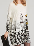Momentlover Vintage Loose Printed Split-Joint Sweater