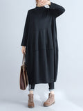 Momentlover Casual Loose Plus Size Solid Color Hooded Midi Dresses