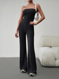 Momentlover Tied Solid Color Bandage Sleeveless High Waisted Tube Jumpsuits