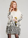 Momentlover Vintage Loose Printed Split-Joint Sweater