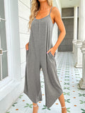 Momentlover Solid Color Pleated Backless Straight Leg Sleeveless Jumpsuits