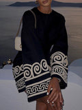 Momentlover Flared Sleeves Embroidered Round-Neck Mini Dresses