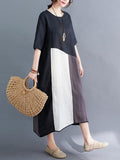 Momentlover Artistic Retro Split-Joint Cropped Dress