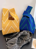 Momentlover Woven Striped Contrast Color Woven Handbag