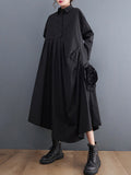 Momentlover Urban Floral Applique Pleated Long Sleeves Shirt Dress Midi Dress