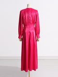 Momentlover Zipper Split-Side Buttoned Puff Sleeves Loose Deep V-Neck Maxi Dresses