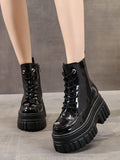 Momentlover Split-Joint Lace-Up Platform Shoes Dr. Martens Boots Boots