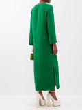 Momentlover Long Sleeves Wrap Solid Color Split-Side V-Neck Maxi Dresses