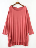 Momentlover Solid Color Modal Plus Size High-Low Long Sleeve Pajamas Dress