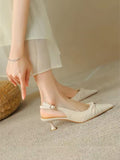 Momentlover Shallow Cut Pointed-Toe Pleated Sling Shoes